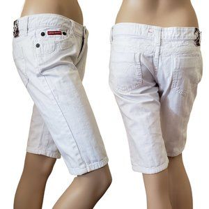 Miss Sixty Embroidered Textured Stripe Low Rise Denim Shorts SZ 30 White